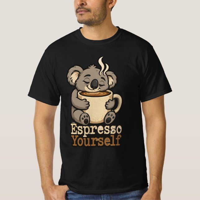 Espresso Själv Söt Koala Kaffe T-Shirt (Framsida)