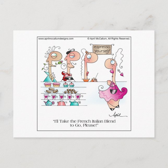 ESPRESSO SJÄLV! Tecknad vykort (Framsida)