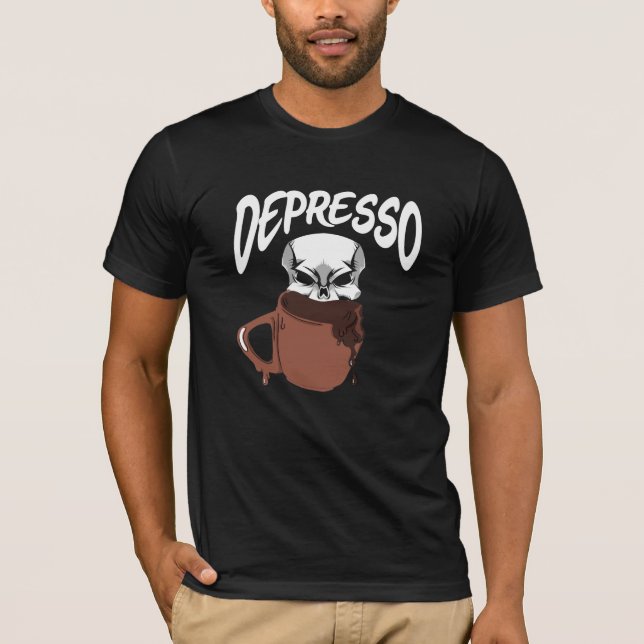 Espresso Skulldepression Skeleton Kaffe Älskare T Shirt (Framsida)