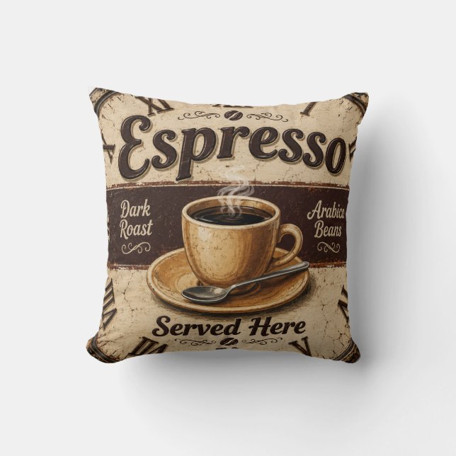 Espresso Vintage Coffee Bar Kudde (Framsida)