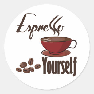 Espresso Yourself Coffee Pun Express Yourself Runt Klistermärke