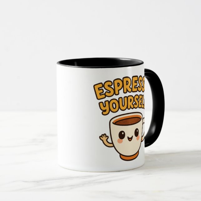 Espresso Yourself | Cute & Funny Coffee Pun Design Mugg (Framsida höger)