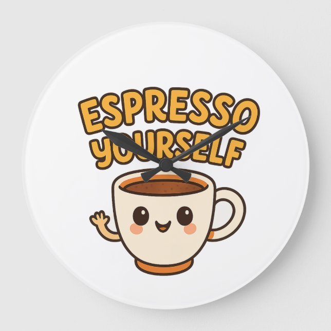 Espresso Yourself | Cute & Funny Coffee Pun Design Stor Klocka (Framsida)