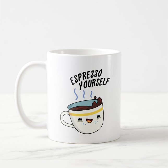 Espresso Yourself Funny Coffee Pun Kaffemugg (Vänster)