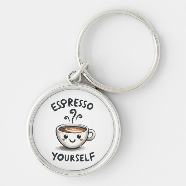 Espresso Yourself kaffe Rund Silverfärgad Nyckelring (Framsidan)