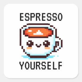 Espresso Yourself - Lusy Pixel Art Coffee Design Fyrkantigt Klistermärke