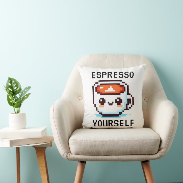 Espresso Yourself - Lusy Pixel Art Coffee Design Kudde (Stol)