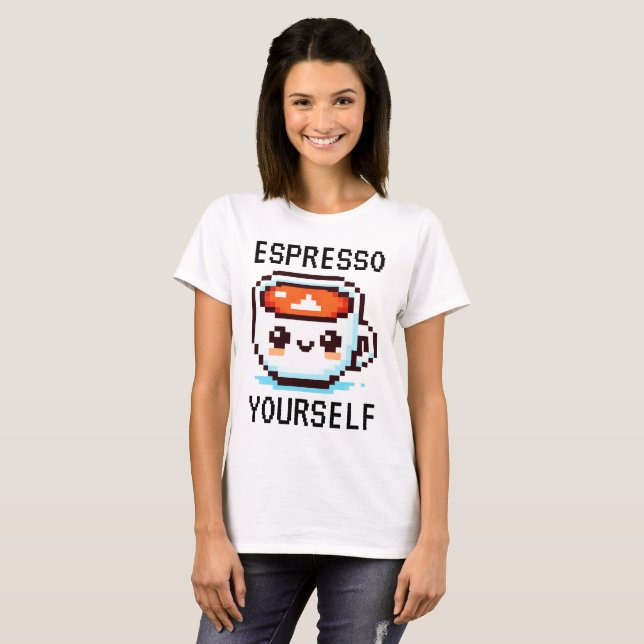 Espresso Yourself - Lusy Pixel Art Coffee Design T Shirt (Hel framsida)