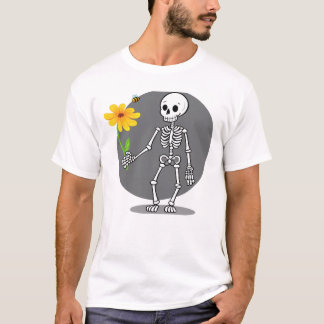 Esqueleto divertido com sua flor amarela t shirt