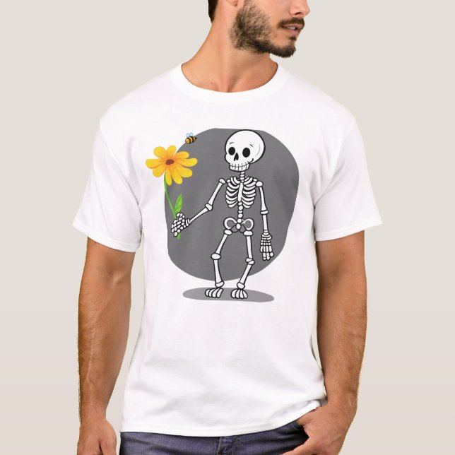 Esqueleto divertido com sua flor amarela t shirt (Framsida)