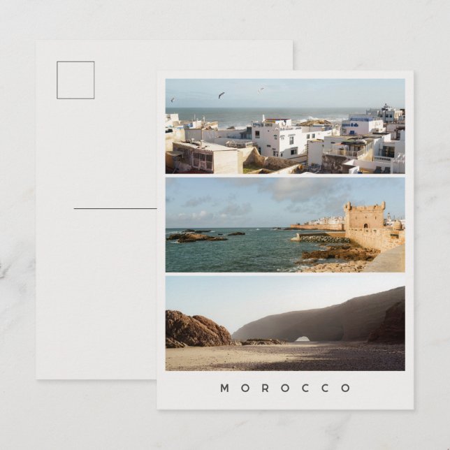 Essaouira & Legzira, Modern Marocko Resecollage Vykort (Fram/baksida)