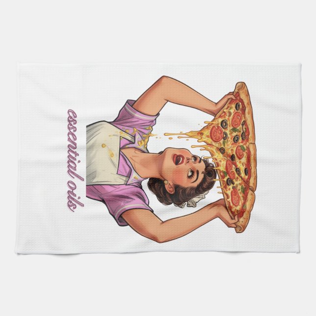 Essential Oils Funny Pizza Illustration | Girly Kökshandduk (Horisontell)