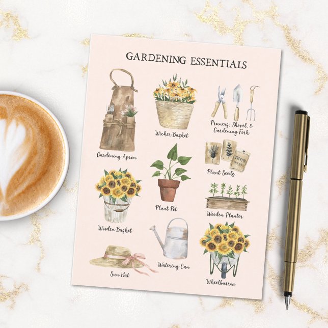  Essential Solros Garden Verktyg Cream Vykort (In situ)