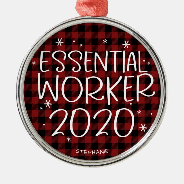 Essential Worker 2020 Covid Pandemic-jul Julgransprydnad Metall (Framsidan)