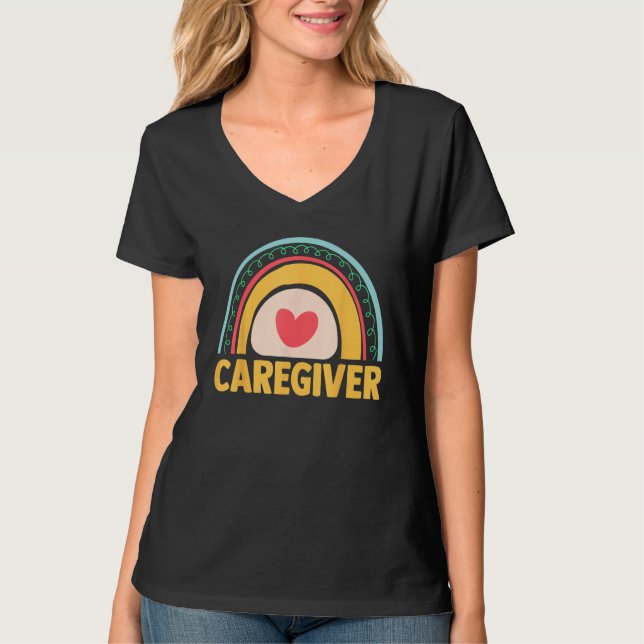 Essential Worker Caregiving Boho Rainbow Caregiver T Shirt (Framsida)