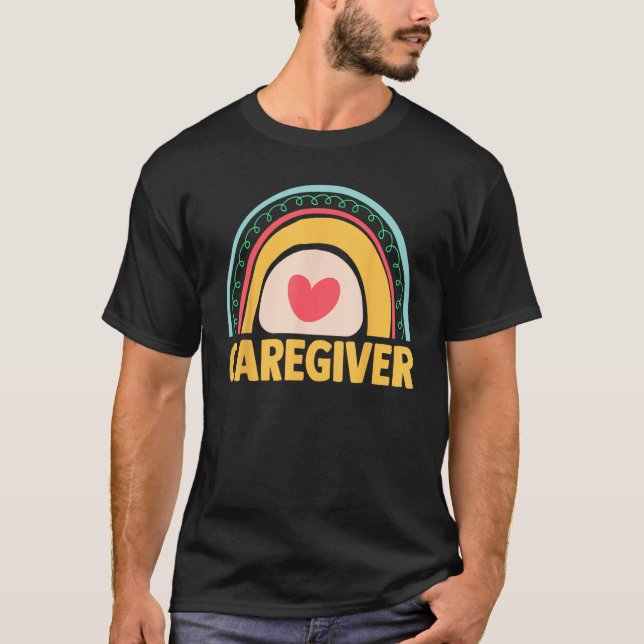 Essential Worker Caregiving Boho Rainbow Caregiver T Shirt (Framsida)