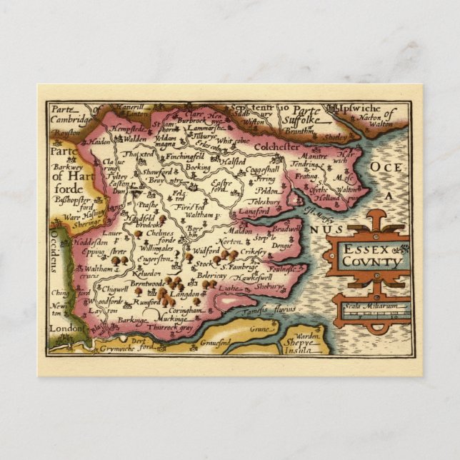 Essex County England Gammal Antikvarisk Atlas Kart Vykort (Framsida)