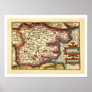 Essex County England Old Antiquarian Atlas Karta Poster