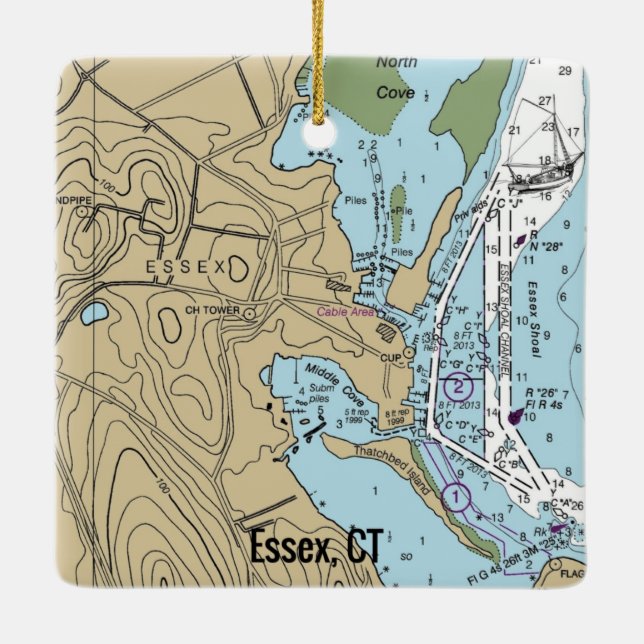 Essex CT Nautical Diagram Julgransprydnad Keramik (Baksida)