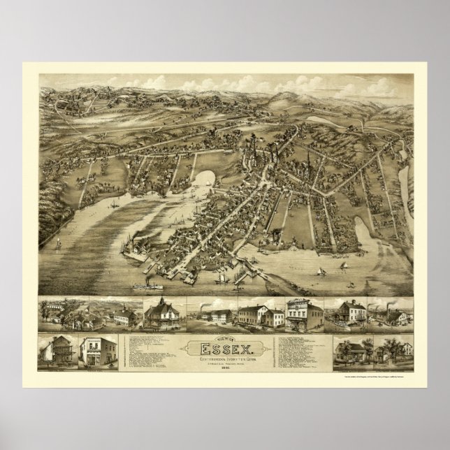 Essex, CT Panoramic Karta - 1881 Poster (Framsidan)