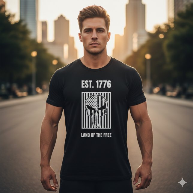 EST. 1776 Patriotic Punisher Skull Us Flag T-Shirt (Skapare uppladdad)