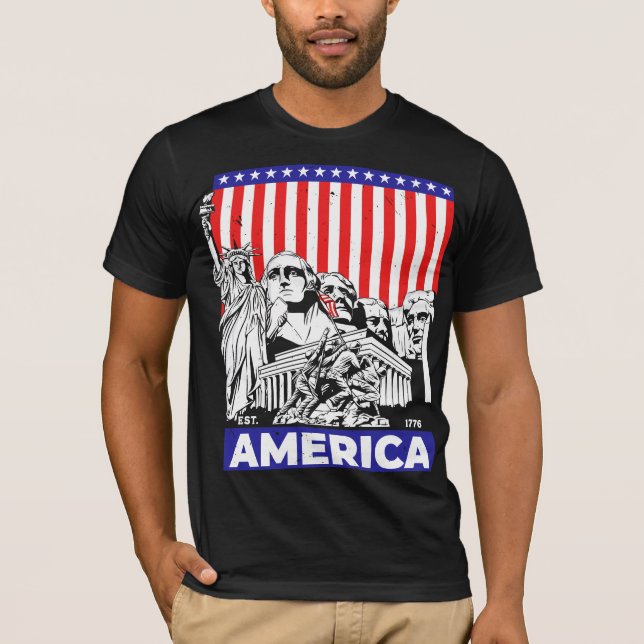Est 1776 Patriotic US American Flagga 4:e juli Pr T Shirt (Framsida)