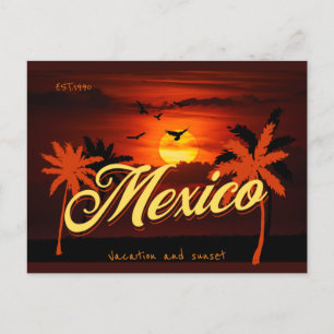 EST 1990 Mexiko Vacation and sunset Vintage resor Vykort
