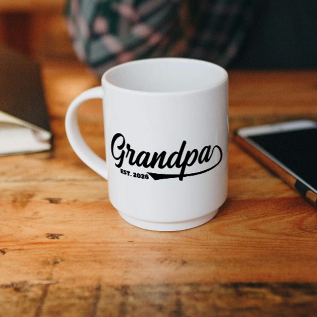 Established New Grandpa Est date Typography  Mugg (new grandpa mugs grandfather for him typography papa pregnancy script grandparent gifts ideas)