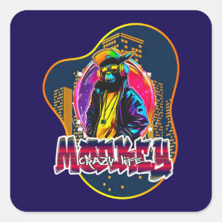 Estampa Graffiti Art Monkey Rap Hip Hop - Adesivo Fyrkantigt Klistermärke