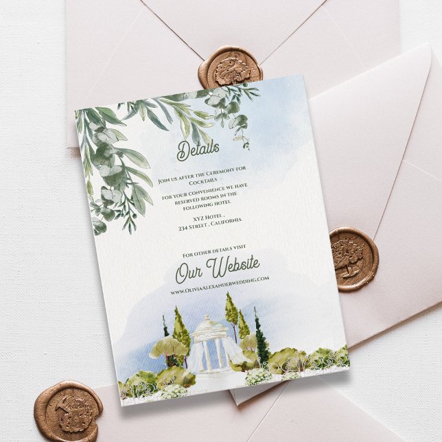 Estate Garden Pavilion Wedding Details Tilläggskort (Estate Garden Pavilion Wedding Details Card | Watercolor Garden Venue Information Insert )