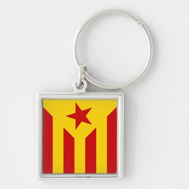 Estelada (röd version) fyrkantig silverfärgad nyckelring (Framsidan)