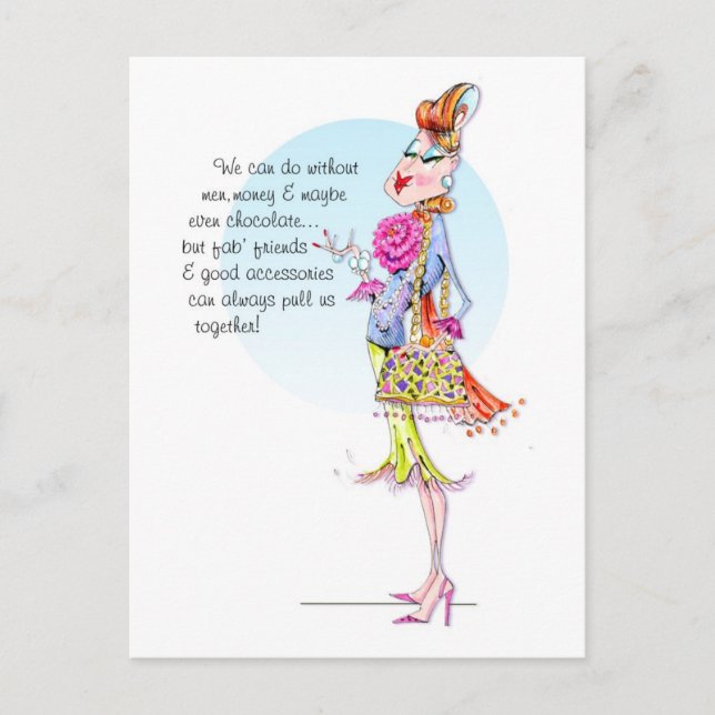 Estelle berättar om vänner och accessoarer. vykort (Framsida)