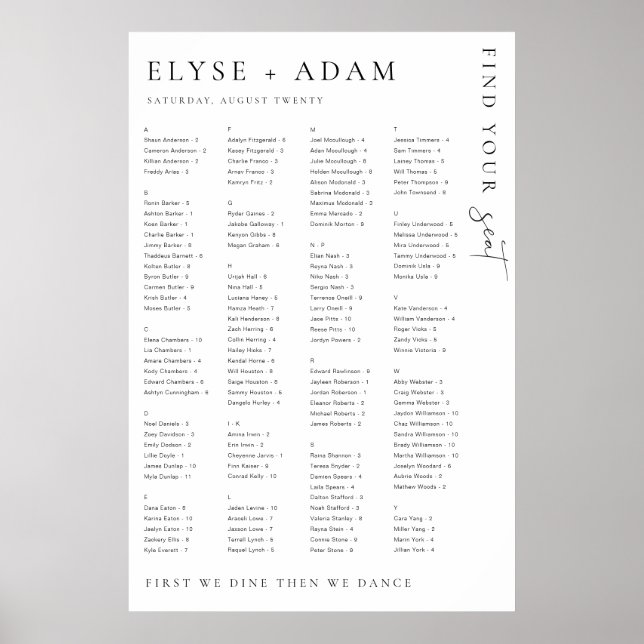 Estelle Modern Minimal Alfabetisk sittning Poster (Framsidan)