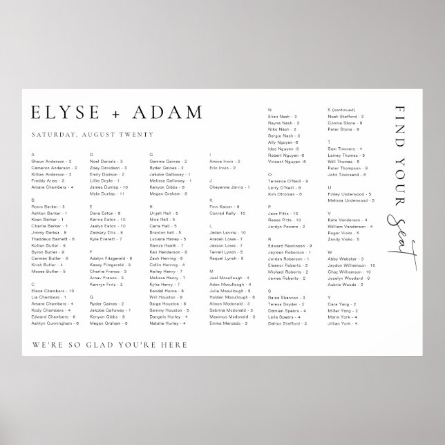 Estelle Modern Minimal Alfabetisk sittning Poster (Framsidan)