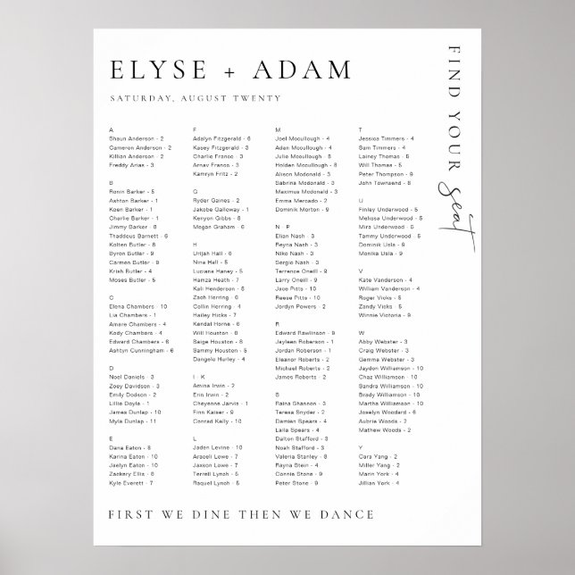 Estelle Modern Minimal Alfabetisk sittning Poster (Framsidan)