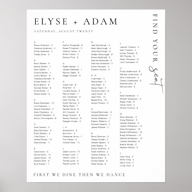 Estelle Modern Minimal Alfabetisk sittning Poster (Framsidan)