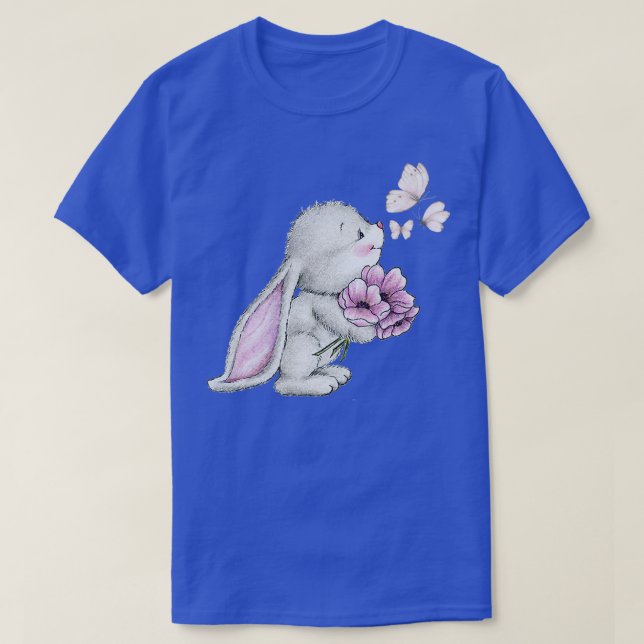 Ester bunny kanin grafik butterfly, blommor  t shirt (Design framsida)