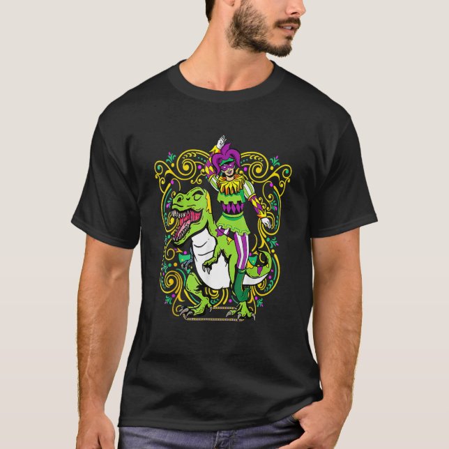 Ester Riding Dinosaur Mardi Gras Carnival Masquera T Shirt (Framsida)