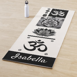 Esterilla De Yoga om  and flower of lotus in black