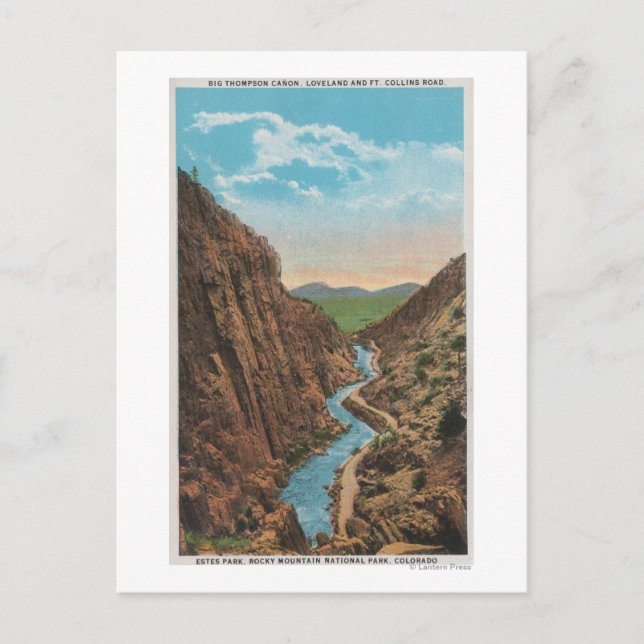 Estes Park, CO - View of Big Thompson Canon Vykort (Framsida)