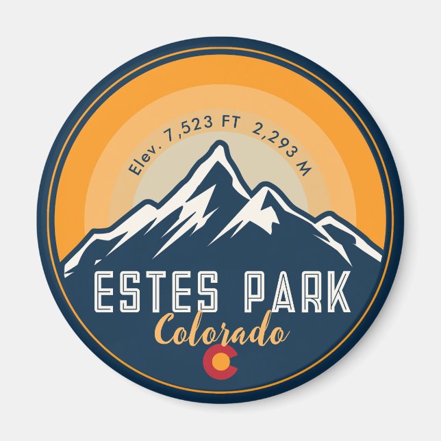 Estes Park Colorado Mountains Retro Sunset Skiing Magnet (Framsidan)