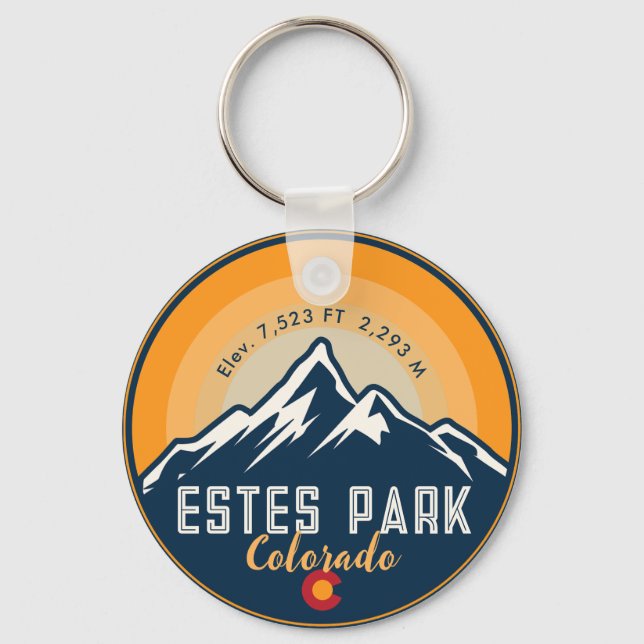 Estes Park Colorado Mountains Retro Sunset Skiing Nyckelring (Framsida)