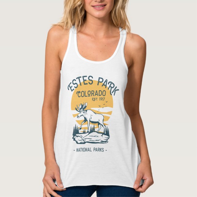 Estes Park Colorado nationalpark Moose Sunset Linne Med Racerback (Framsida)