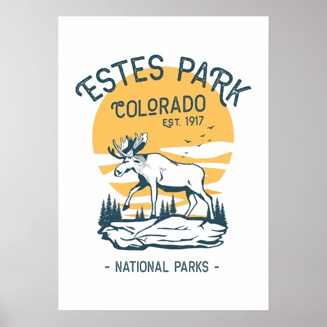 Estes Park Colorado nationalpark Moose Sunset Poster (Framsidan)