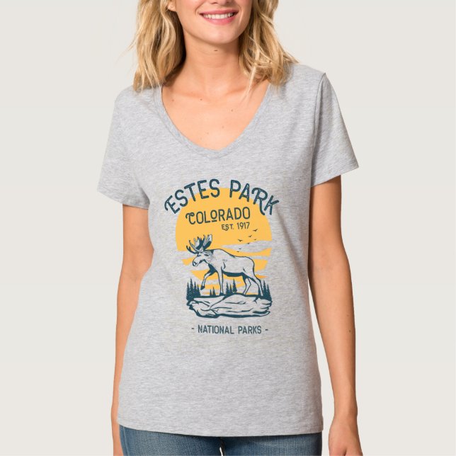 Estes Park Colorado nationalpark Moose Sunset T Shirt (Framsida)