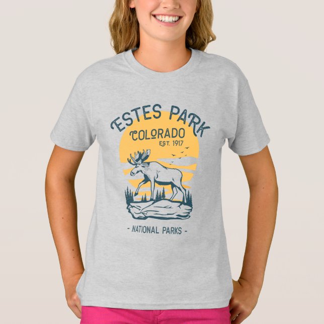 Estes Park Colorado nationalpark Moose Sunset T Shirt (Framsida)