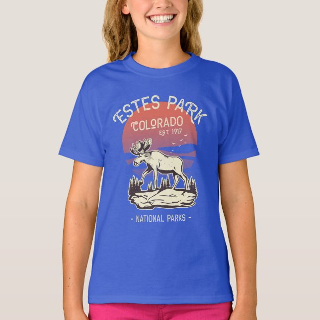 Estes Park Colorado nationalpark Moose Sunset T Shirt (Framsida)