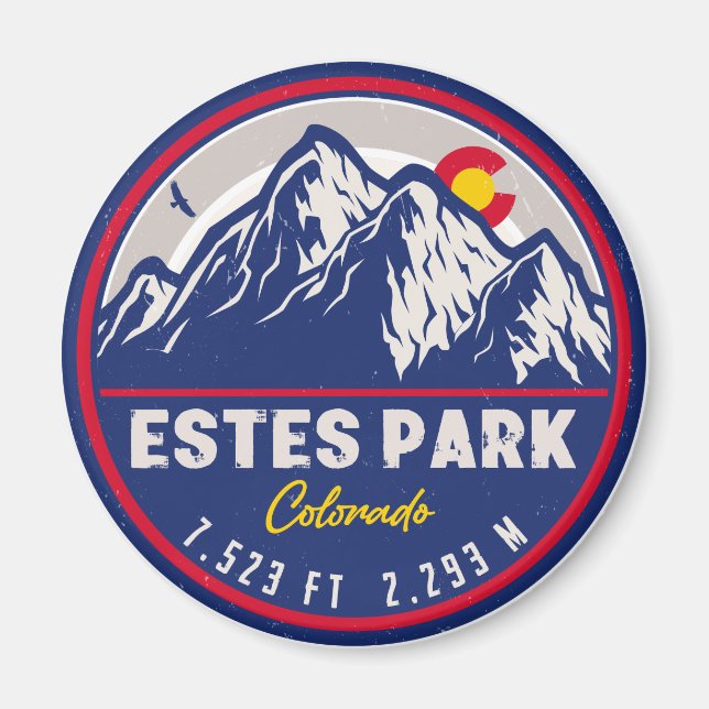 Estes Park Colorado Retro Sunset Souvenirs Magnet (Framsidan)