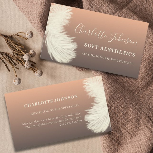 Estetik Hudvård Modern Persilje Fjäder Visitkort (Nurse aesthetics elegant peach feather custom business card)