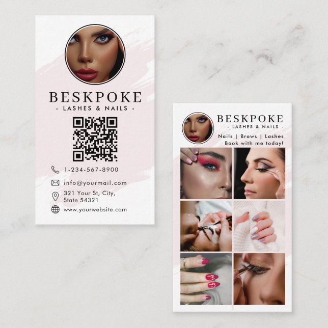 Estetiker Fotoflöde Rosa Sociala Medier QR-kod Visitkort (Fram/baksida)